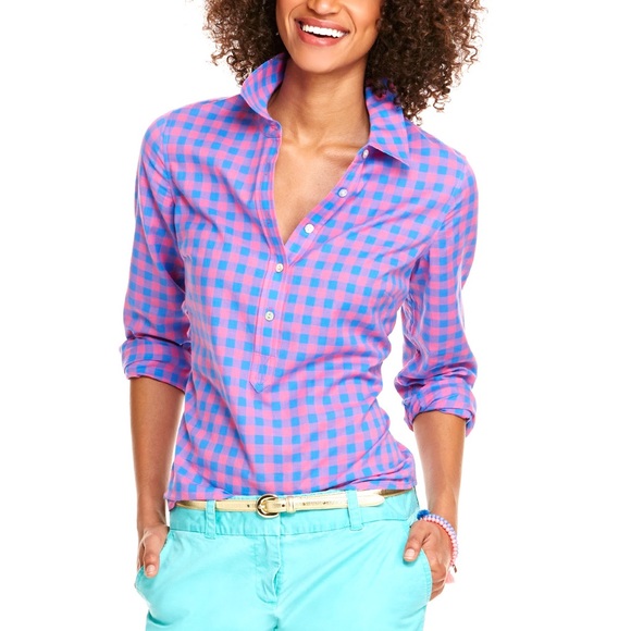 Vineyard Vines Tops - Vineyard Vines pink and blue gingham popover top